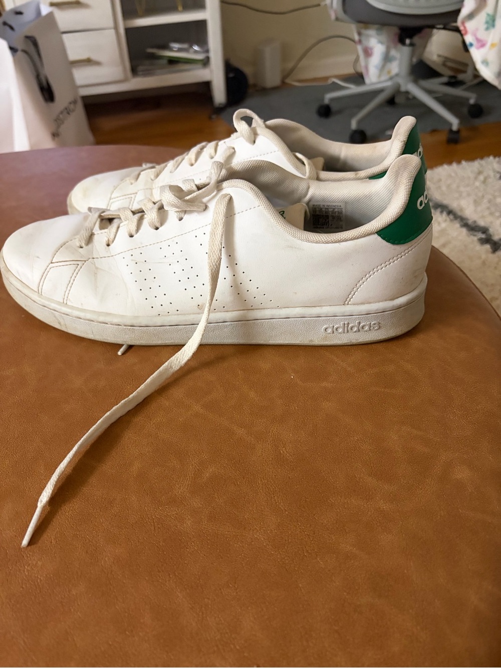 adidas White and Green Low-Top Athletic Sneakers